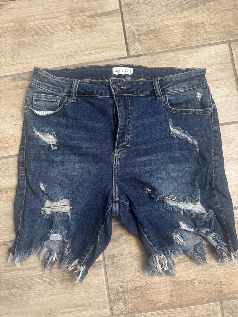 Cello Dark Blue Distressed Denim Jean Shorts